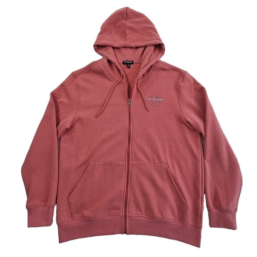 True Religion Full Zip Hoodie NWT Men's XL Red Overlap Logo NEW‎ Kangaroo Pocket